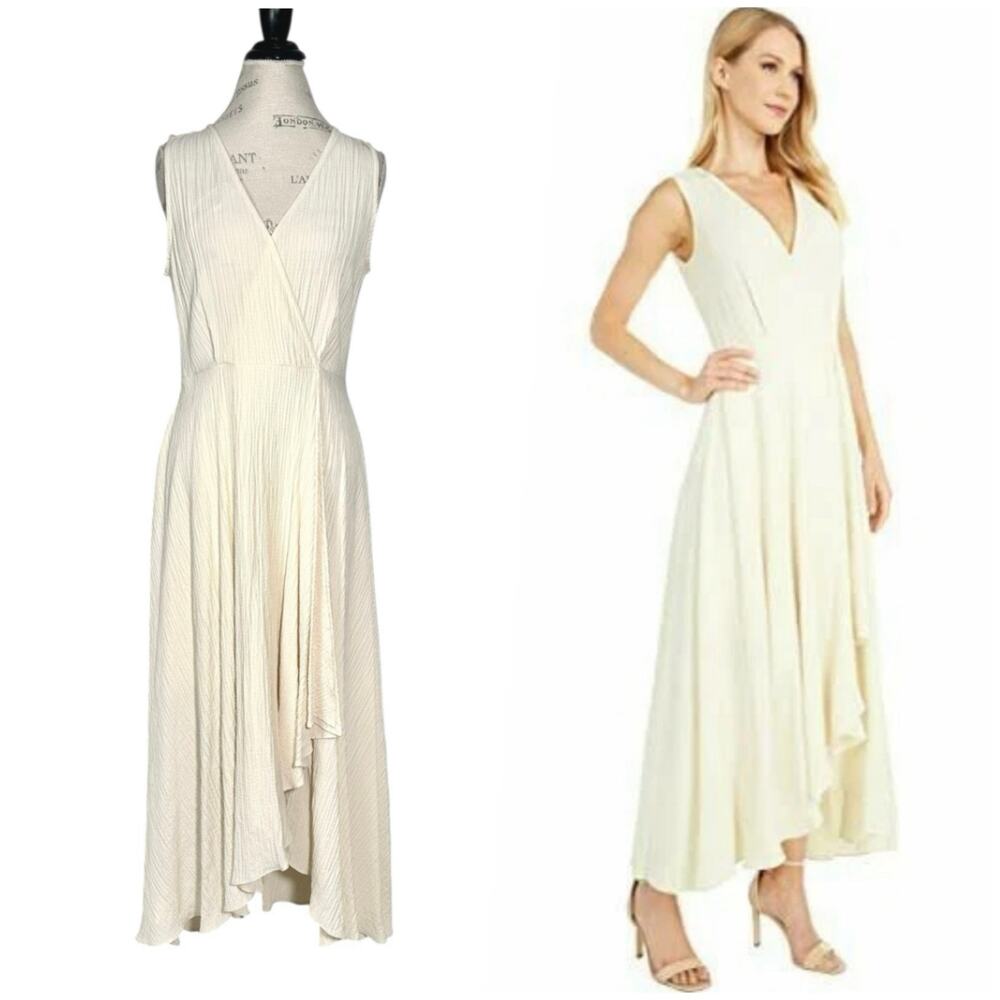Calvin Klein | Women | Cream Crepe Seersucker Grecian Maxi Dress | Size 4-6